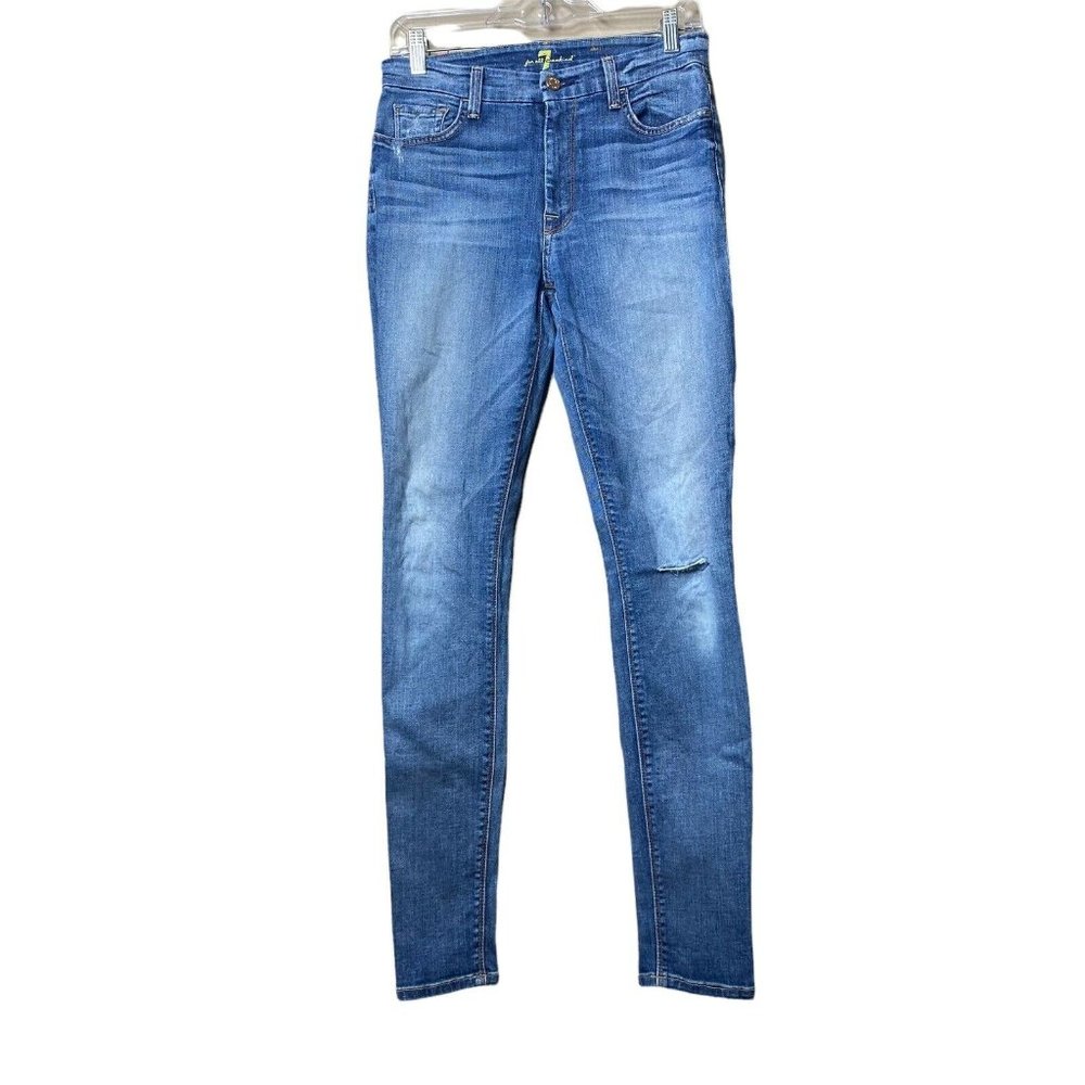7 for all mankind hi rise skinny jeans medium wash denim casual size 28